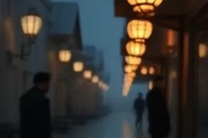 《河对岸的灯》夜里河面倒映的一排暖黄灯影